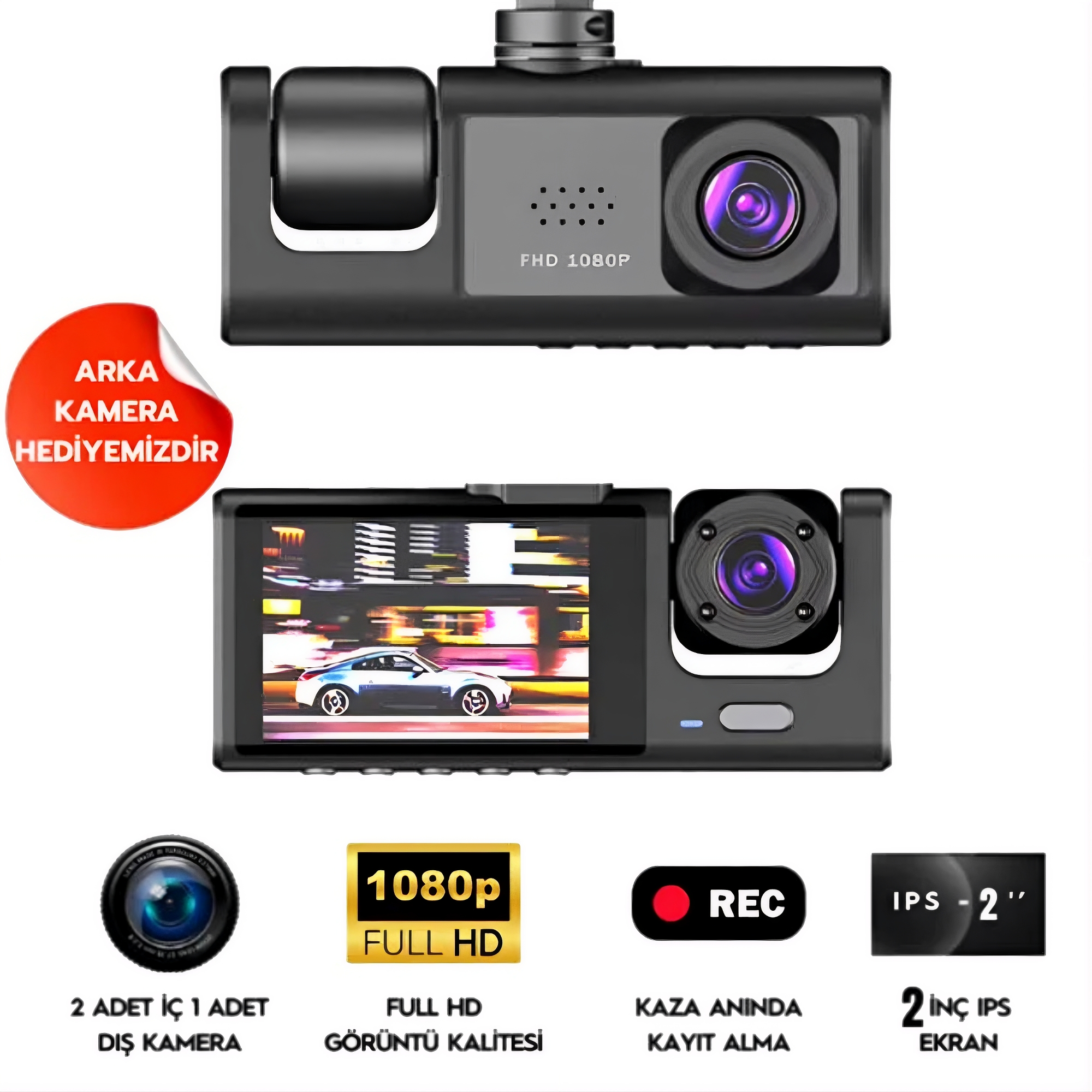 Her Araca Uyumlu 3 Kameralı Araç Kamerası